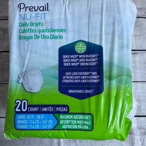 Prevail Nufit Adult Unisex Daily Underwear Diapers Briefs Large 20 Ct Disposable